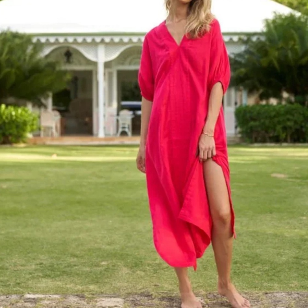 LAKE Pajamas Gauze Caftan Dress in Heatwave